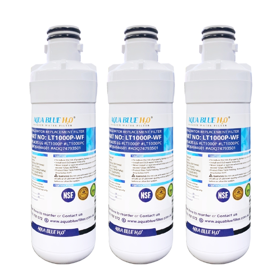 3X Aqua Blue LT1000P Fridge Water Filter, Compatible with LG LT1000P, LT1000PC, MDJ64844601, ADQ74793501