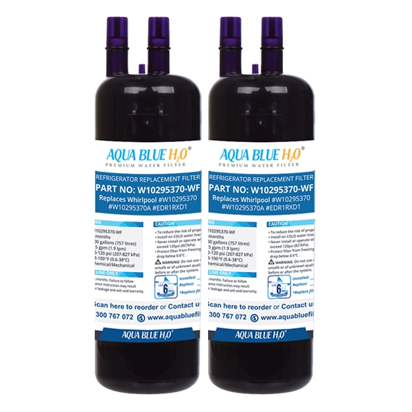 2x Whirlpool W10295370 Filter Refrigerator Water Filter by Aqua Blue H20