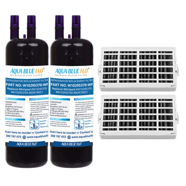 2x Whirlpool W102975370 Replacement Filter + 2x Whirpool Air Filter Set by Aqua Blue H20