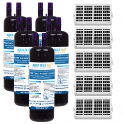 5x Whirlpool W102975370 Replacement Filter + 5x Whirpool Air Filter Set by Aqua Blue H20